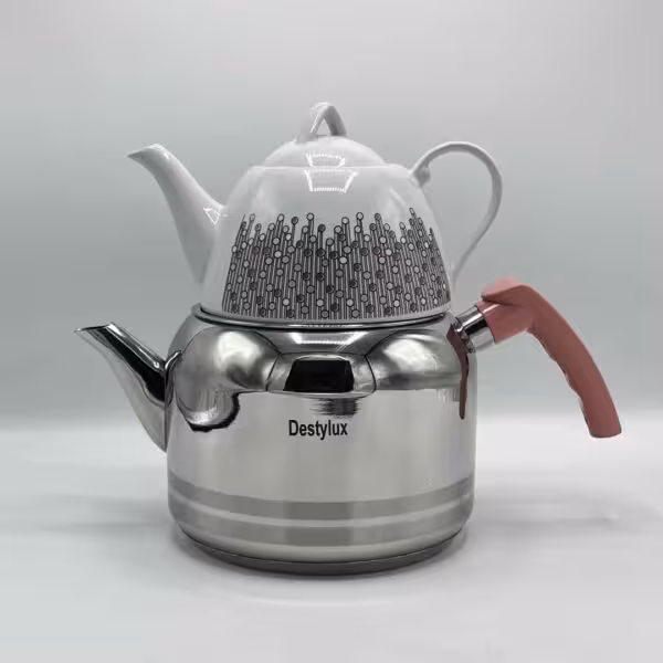 کتری قوری دسته بغل صورتی دستیلوکس