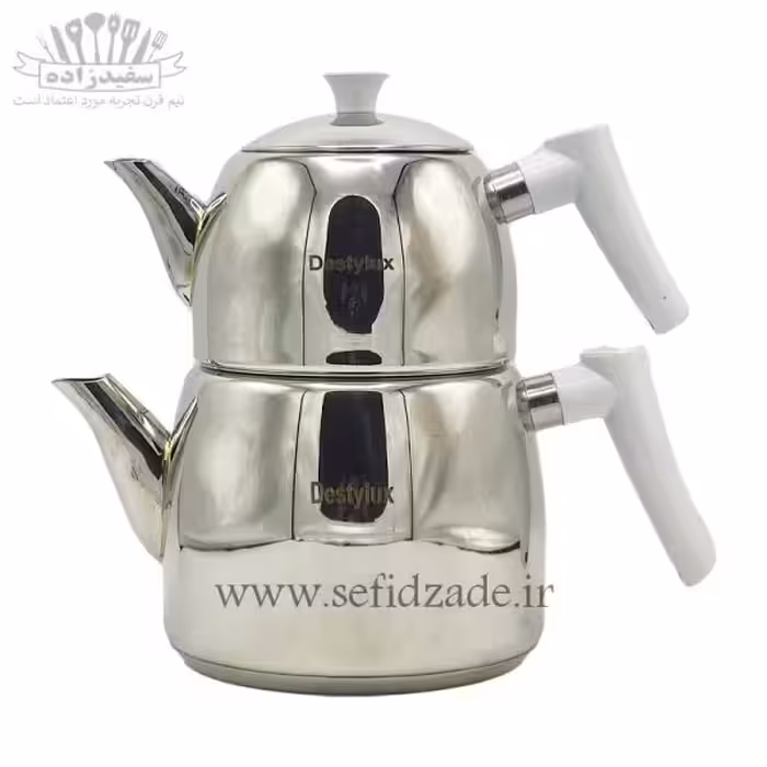 کتری و قوری لوله دار دستی لوکس 803 دسته سفید 2.5 لیتری