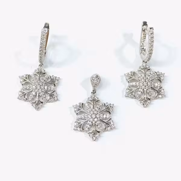 نیم ست نقره مدل دانه برف طرح و قالب طلا سفید عیار 925 کد 506592