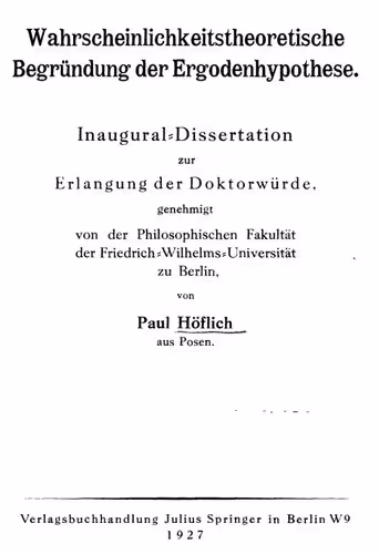 خرید و دانلود نسخه کامل کتاب Wahrscheinlichkeitstheoretische Begründung der Ergodenhypothese