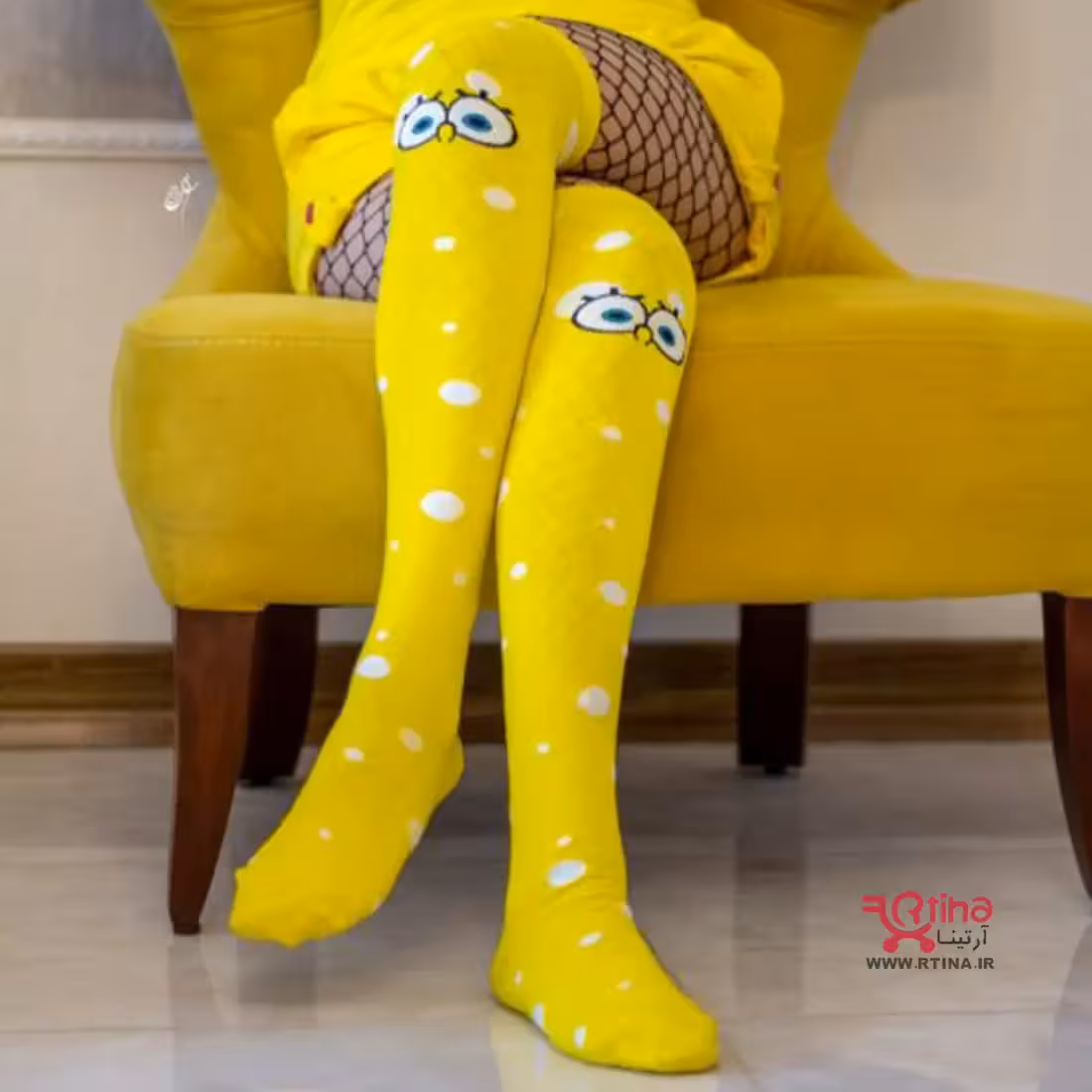 جوراب دخترانه و زنانه عروسکی مدل باب اسفنجی ( بلند تا روی زانو)