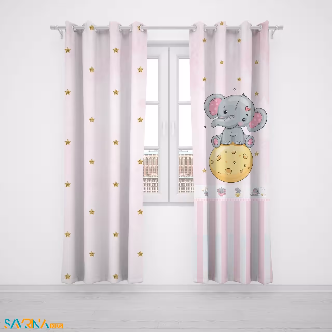 پرده پنلی بچگانه طرح فیل کیوت کد A2746