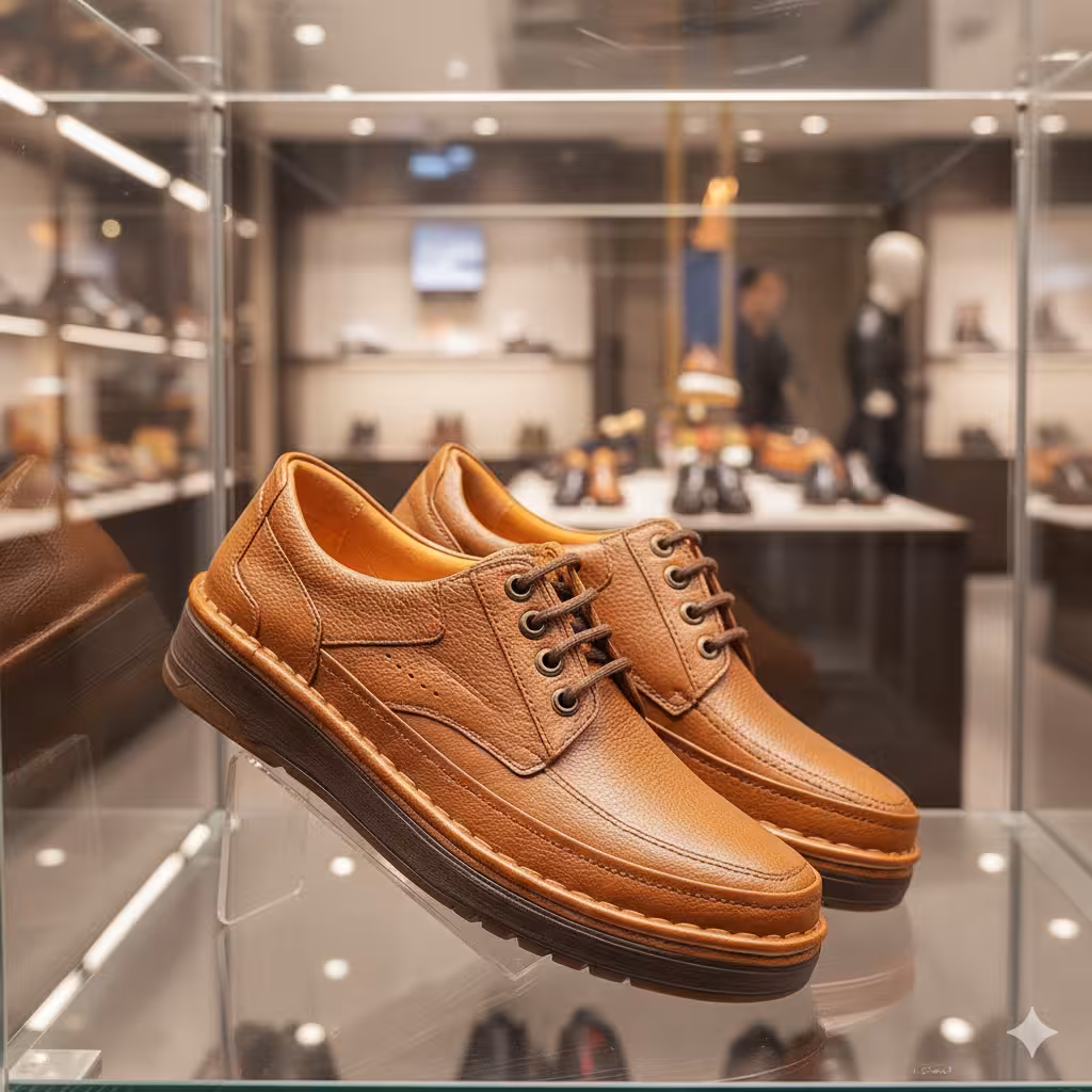 کفش چرم مردانه طبی کد TB056TN رنگ عسلی