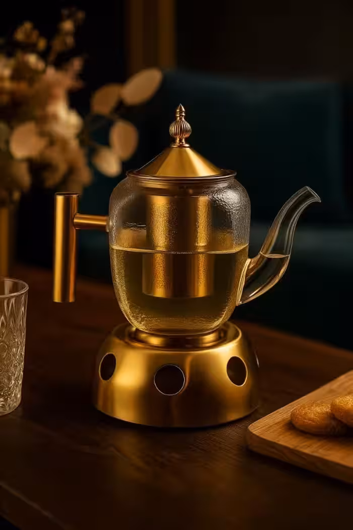 قوری پیرکس دسته طلایی