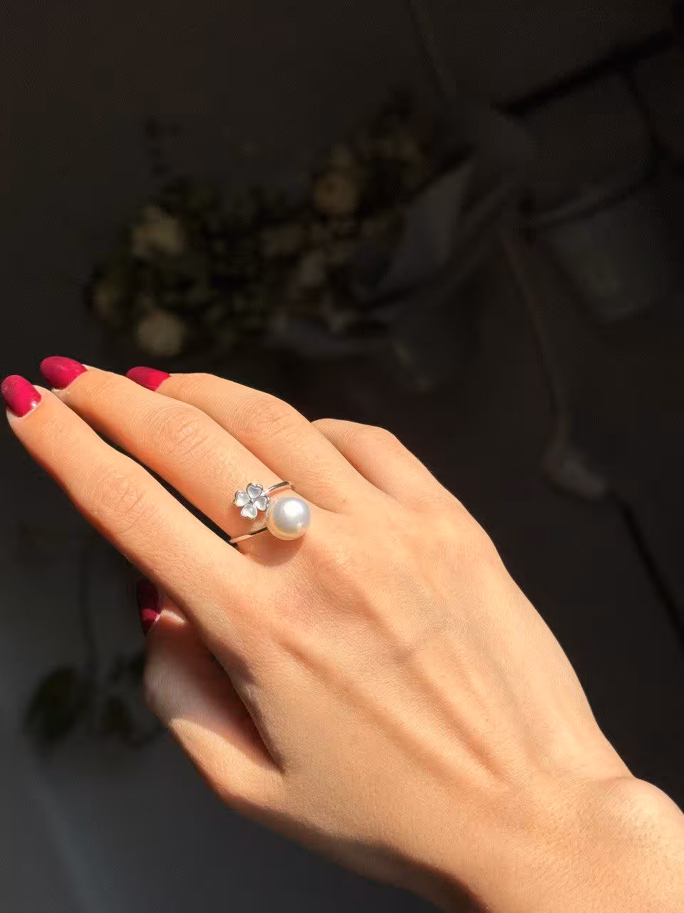 انگشتر وارداتی مرواریدی جواهری نقره زنانه کد 10654