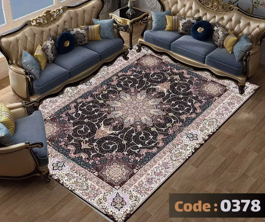 کاورفرش روفرشی دورکشدار گوشه لیفه ای لاکی ، آبی و متنوع کد 0378
