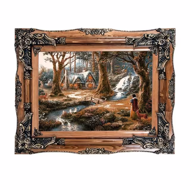 تابلو فرش ماشینی دنیای فرش طرح کلبه جنگلی کد 161