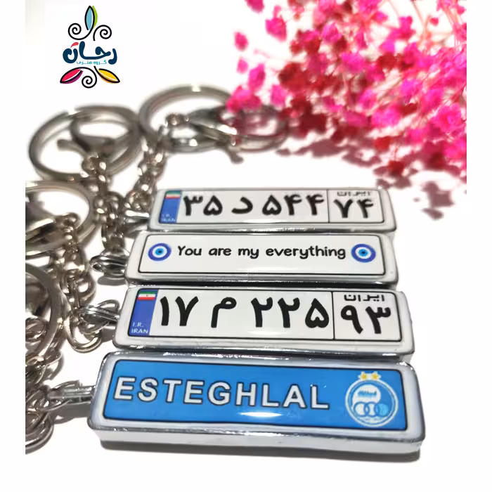 سرکلیدی رزینی پلاک ماشین شخصی نقره ای رنگ ثابت با متن دلخواه ارسال با جعبه هدیه 