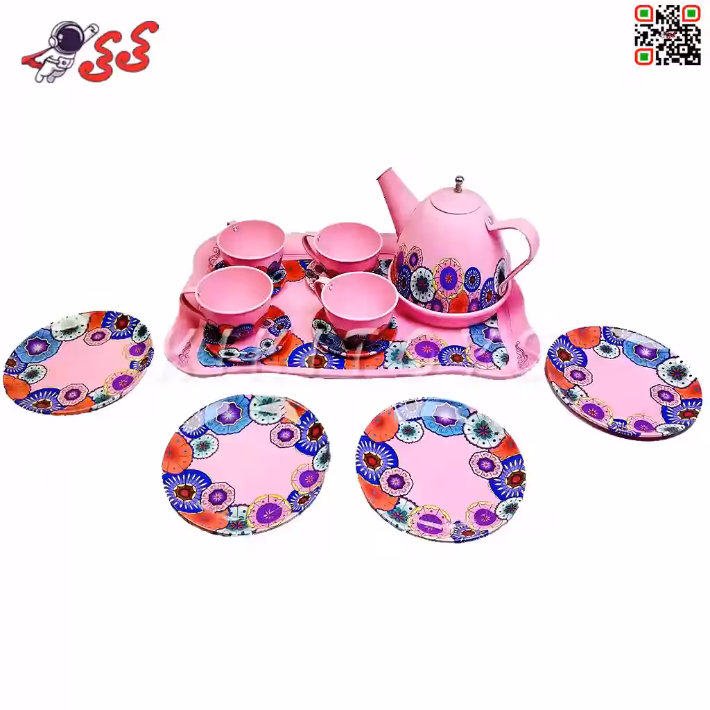 اسباب بازی چایخوری فلزی کودک با سینی Childrens tin tea set 9984