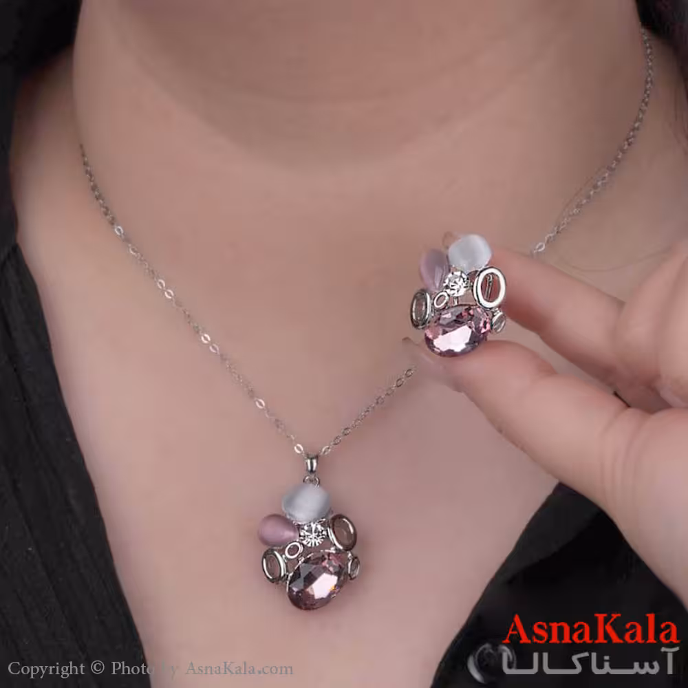 نیم ست زنانه شامل گردنبند و گوشواره  استیل 316 ترند رنگ نقره ای  کد NIM14519W