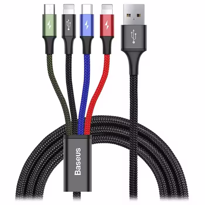 کابل تبدیل USB به لایتنینگ/USB-C/microUSB باسئوس مدل Rapid Series 4 in 1 طول 1.2 متر