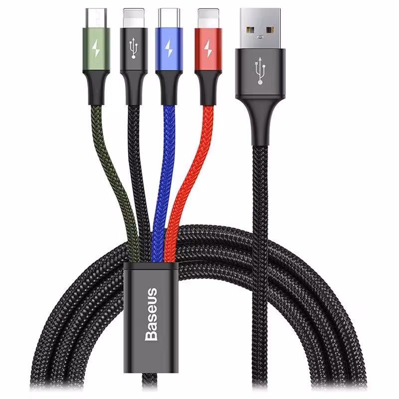 کابل تبدیل USB به لایتنینگ/USB-C/microUSB باسئوس مدل Rapid Series 4 in 1 طول 1.2 متر