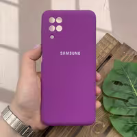 قاب گوشی Galaxy A12 / Galaxy M12 سامسونگ سیلیکونی پاک کنی اورجینال داخل پارچه ای محافظ لنز دار رنگ بنفش