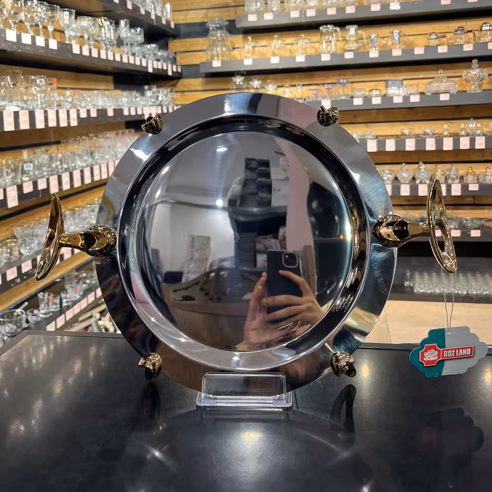 سینی گرد کوچک قایقی دسته طلایی کد 811