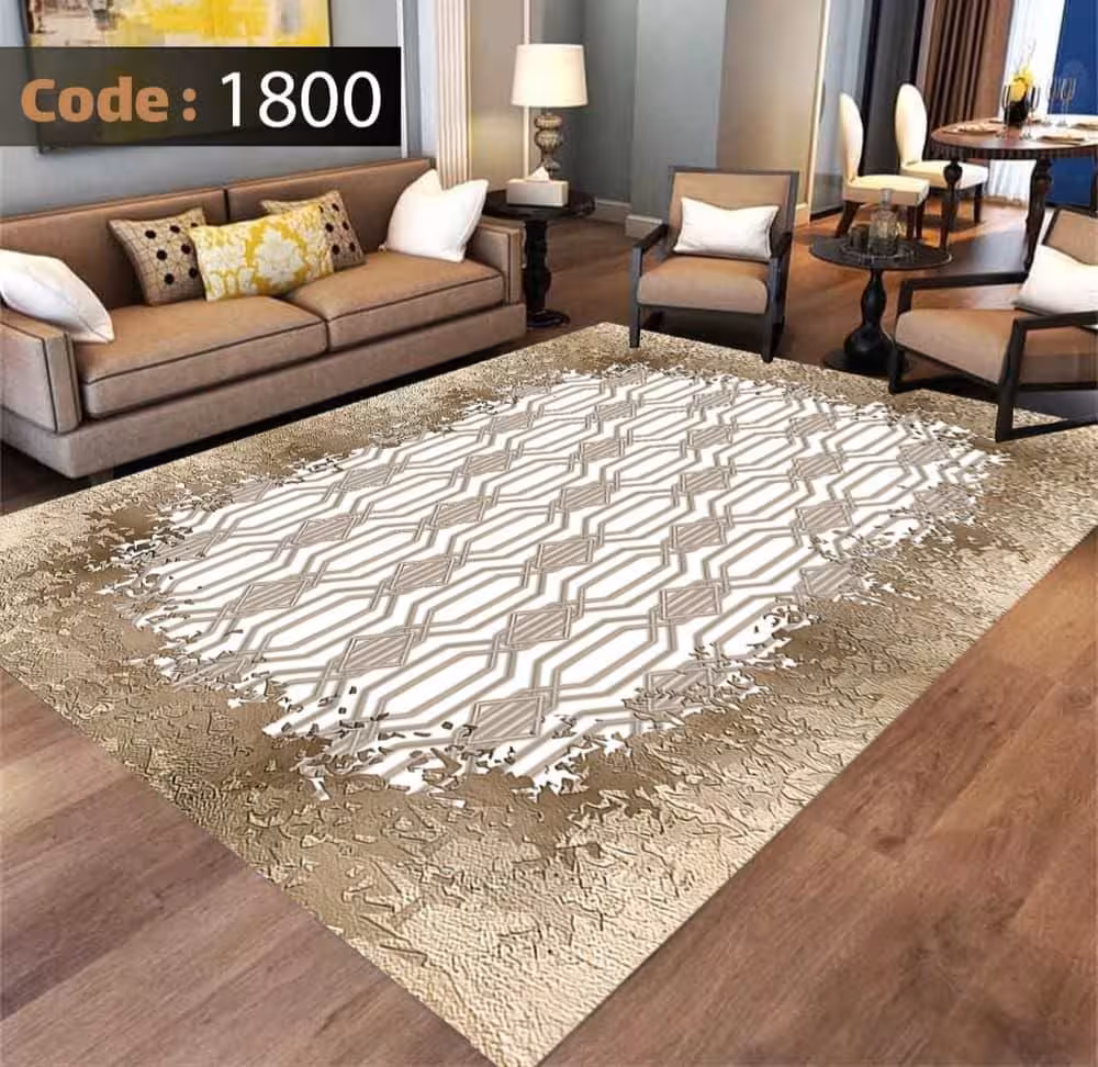 کاورفرش روفرشی دورکشدار گوشه لیفه ای کرم  قهوه ای کد 1800
