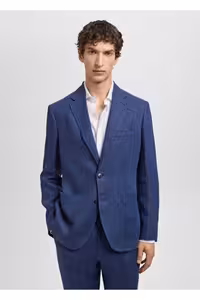 کت آبی مردانه 100 ٪ کتانی باریک اورجینال MANGO Man