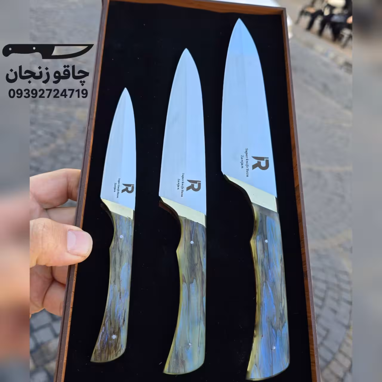 چاقو جهیزیه و کادو آشپزخانه بسته 3 تایی درجه 1 طوماری با جعبه رنگ سبز