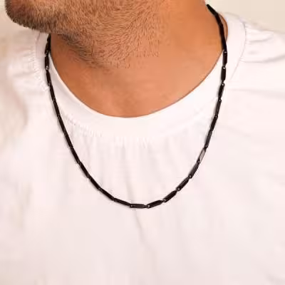 زنجیر مردانه کبریتی مشکی 3 میل . D366