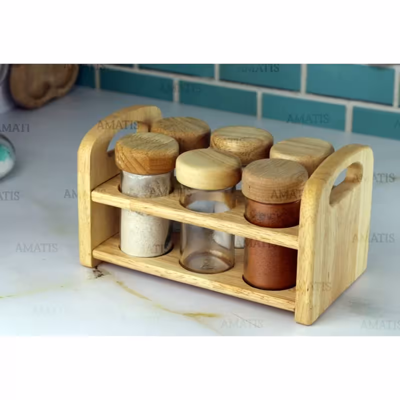 ست جا ادویه چوبی 6 تایی مستطیل تخت کد 99068 از برند لونا رابروود