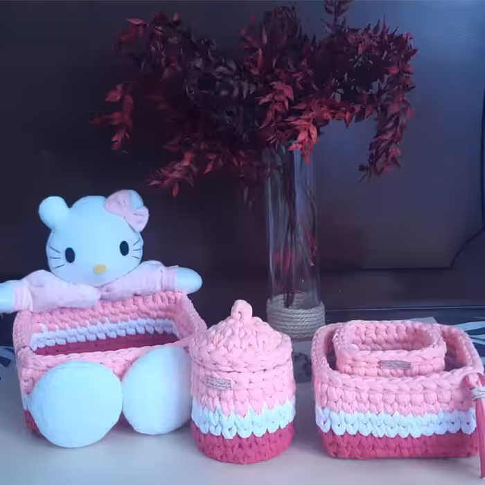 سبد قلاب بافی تریکو مژگان مدل کیتی کد 14 مجموعه 4 عددی