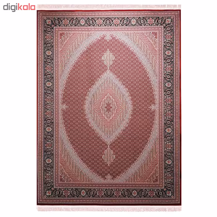 فرش ماشینی زمرد مشهد طرح ریز ماهی زمینه لاکی