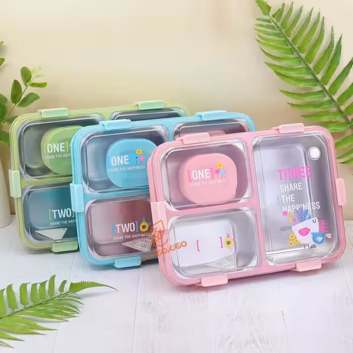 قیمت و خرید ظرف غذا 900 میل 3 خانه داخل استیل مدل کلاسیک کد 7135