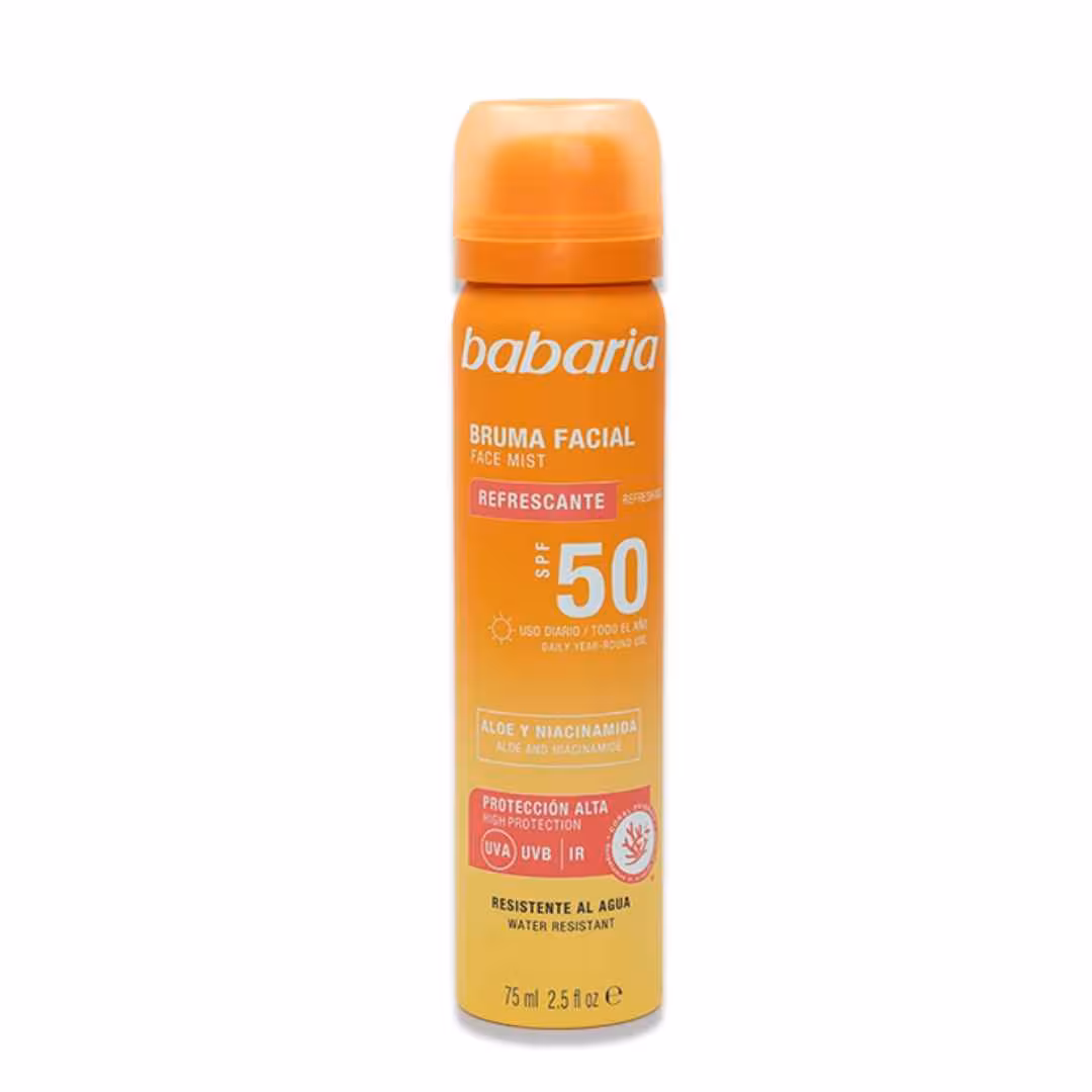 مشخصات، خرید و قیمت اسپری ضد آفتاب صورت باباریا حاوی SPF 50 و آلوئه ورا و نیاسینامید حجم 75 میل ⭐️ ویان مارکت
