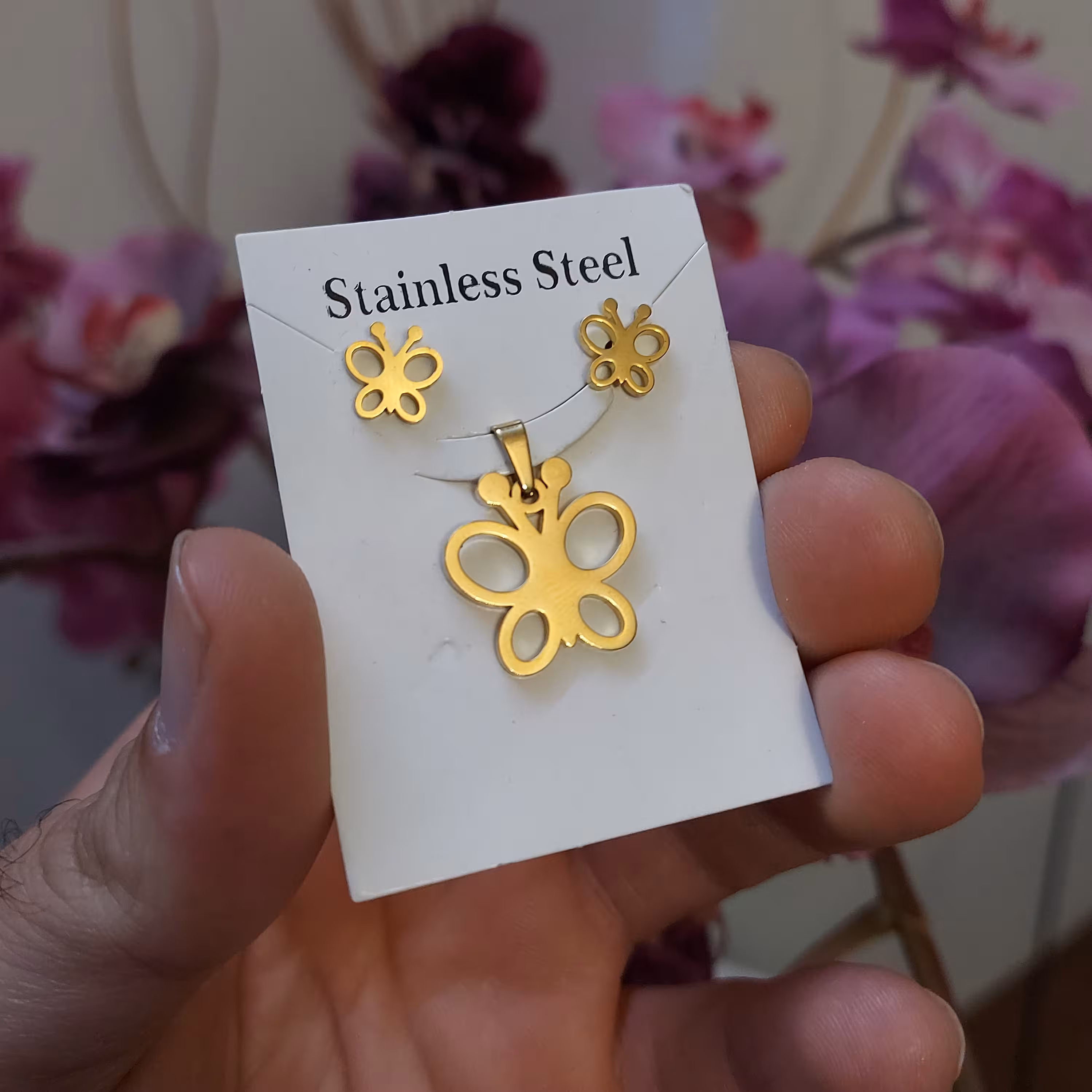 نیم ست فانتزی طرح پروانه تمام استیل رنگ ثابت