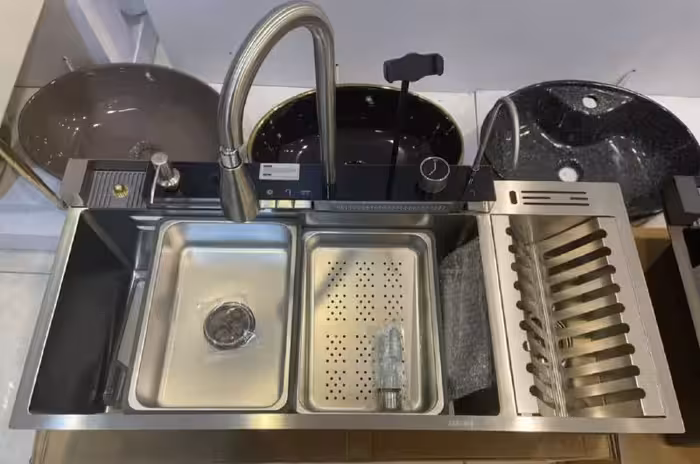 سینک آبشاری 5 کلید کروم 100 سانت برند هوادیائو آبچکان دار