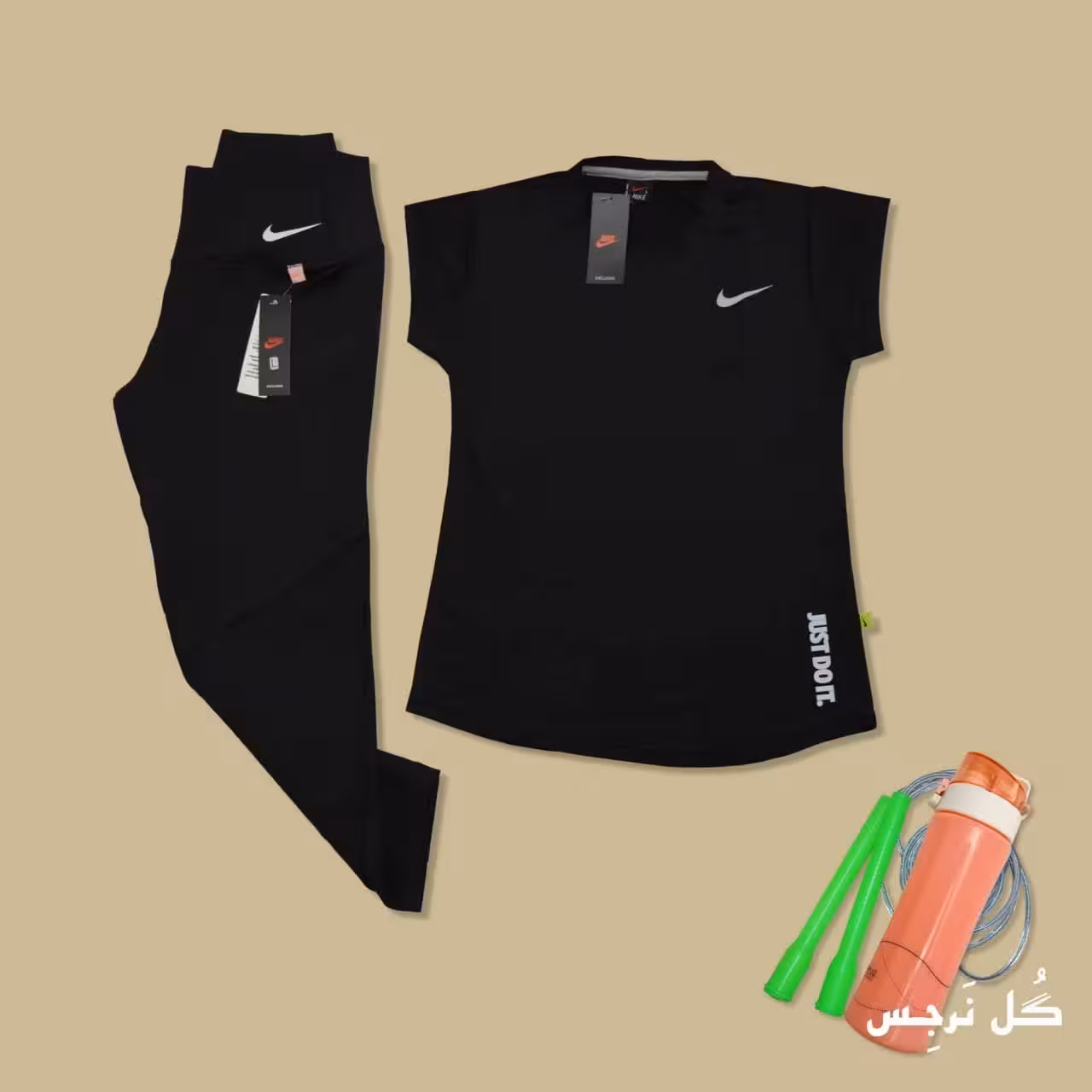 ست تیشرت و لگ ورزشی زنانه طرح نایک رنگ مشکی 