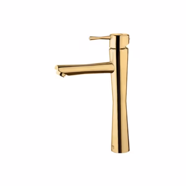 شیر روشویی پایه بلند درخشان مدل فلاور طلایی