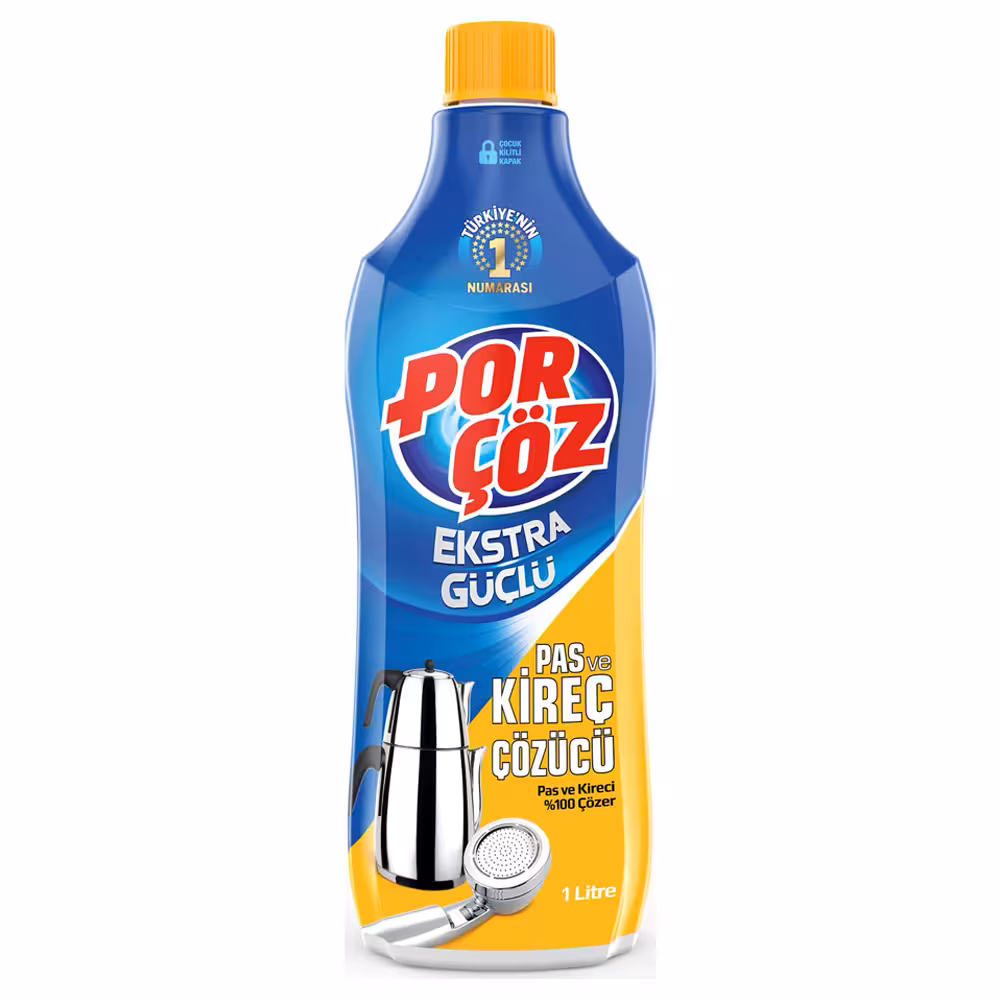 مایع رسوب گیر شیرآلات و ظروف استیل پورچوز مدل EKSTRA GUCLU حجم 1000 میلی‌لیتر