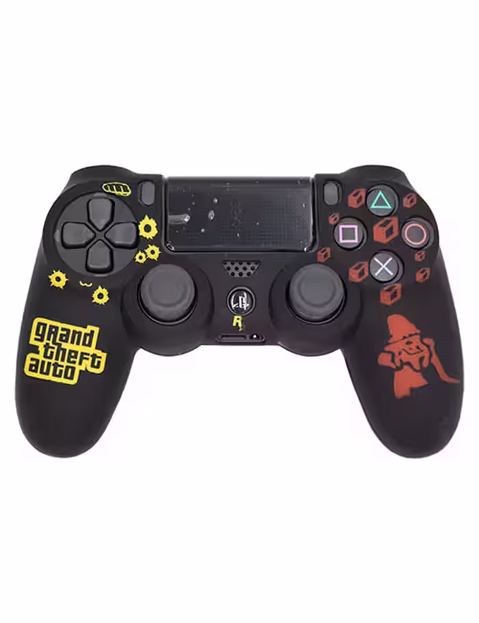 روکش محافظ دسته PS4 لیزری مشکی زرد قرمز طرح جی‌تی‌ای