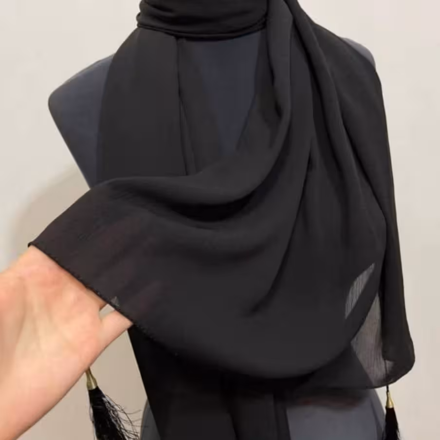 شال حریر کریشه مشکی