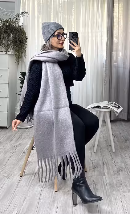 بیگ اسکارف گرم بالا طوسی روشن