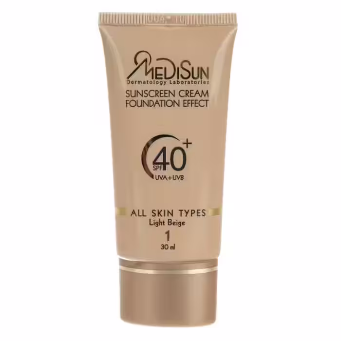ضدآفتاب کرم پودری مدیسان SPF40 رنگ بژ روشن 1 مناسب انواع پوست حجم 30 میلی لیتر