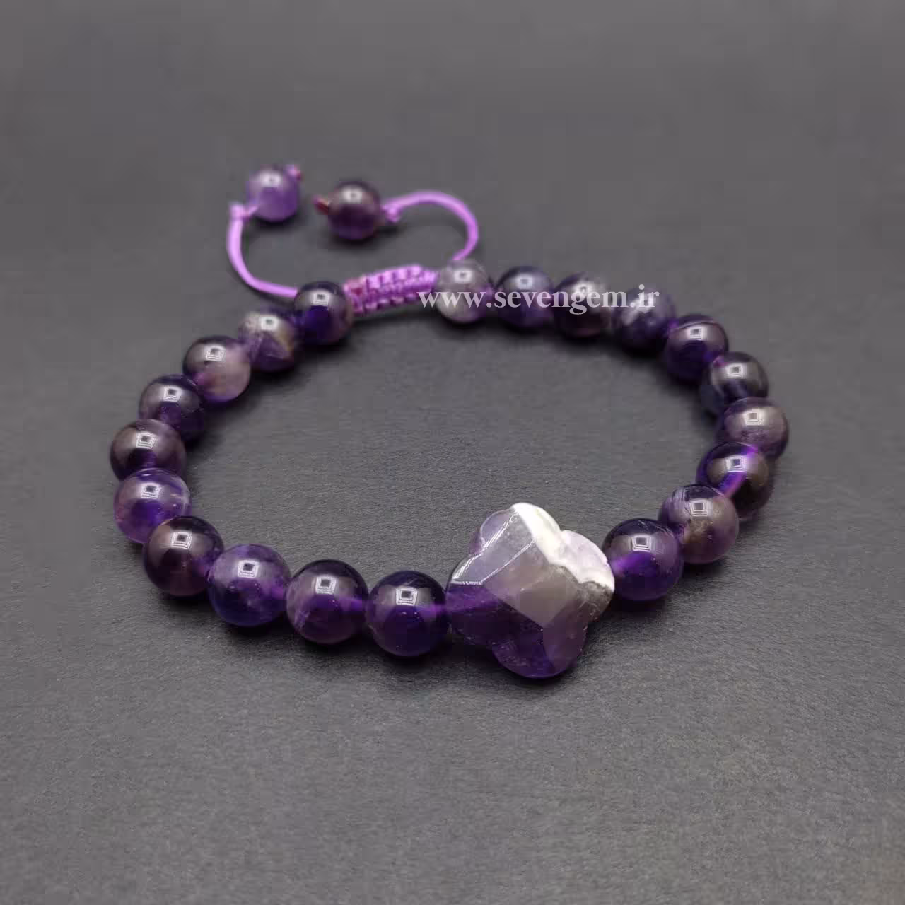 دستبند سنگ آمیتیست طرح شبدر (کد676)
