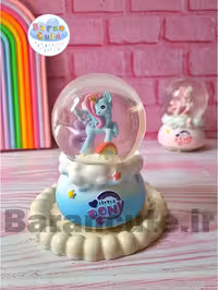 گوی موزیکال برفی چراغ دار (سایز متوسط) طرح پونی آبی