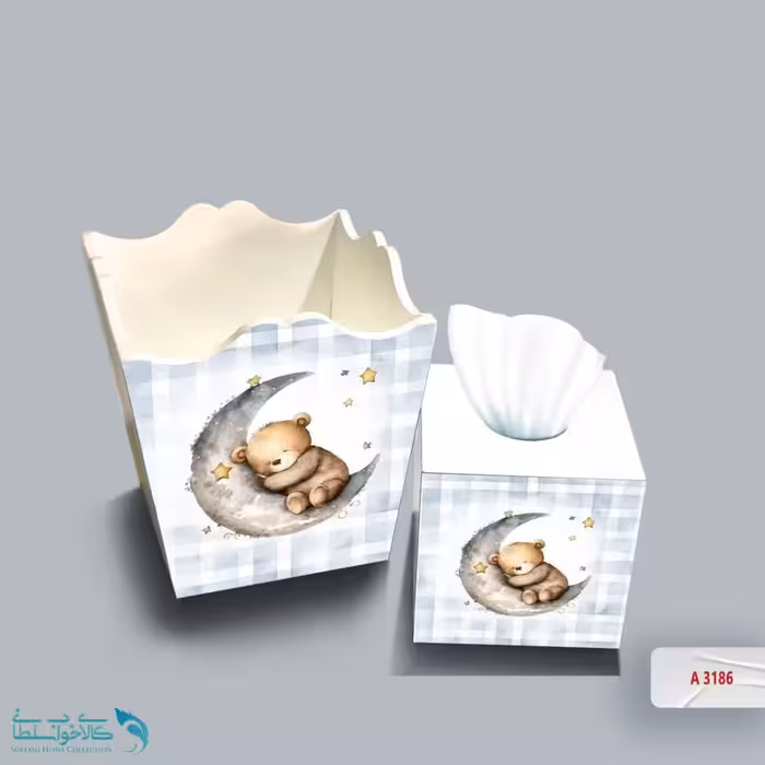 ست سطل و جا دستمال چوبی کودک طرح تدی خوابالو کد A3186
