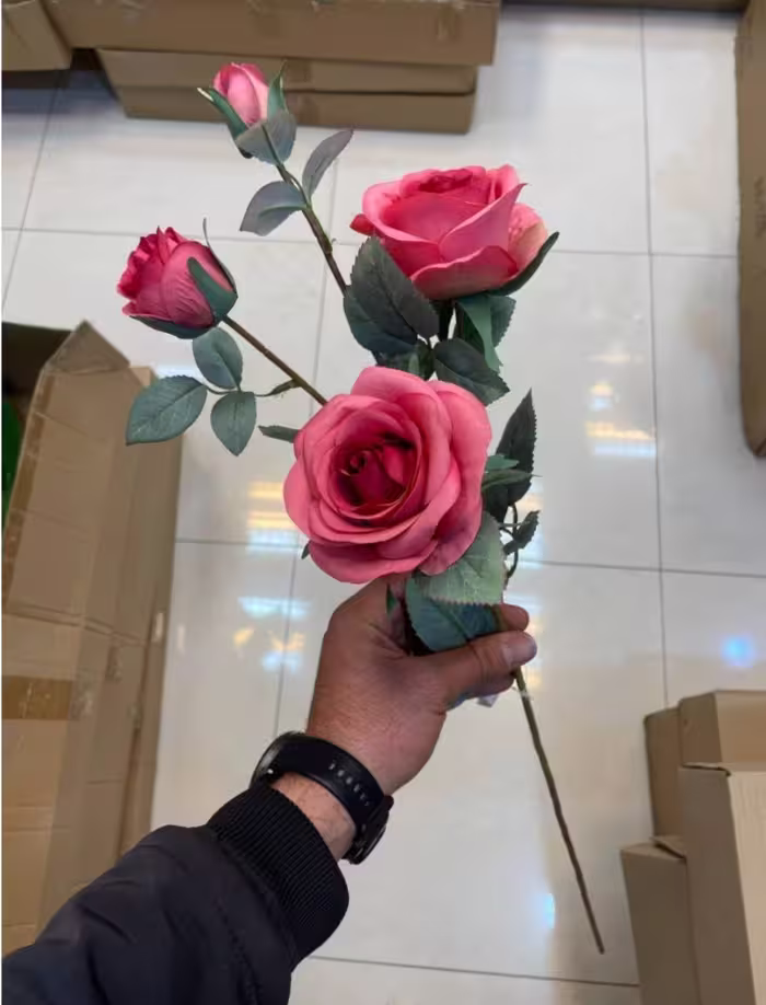 شاخه رز مصنوعی سرگل درشت سرخابی