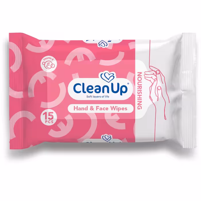 دستمال مرطوب پاک کننده دست و صورت کلین آپ مدل Nourishing بسته 15 عددی