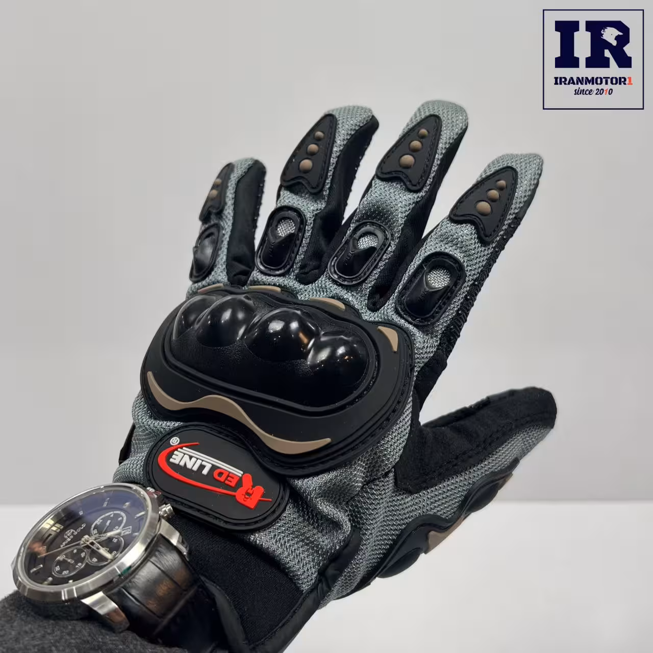 دستکش ضرب گیر دار ردلاین مشکی طوسی redline