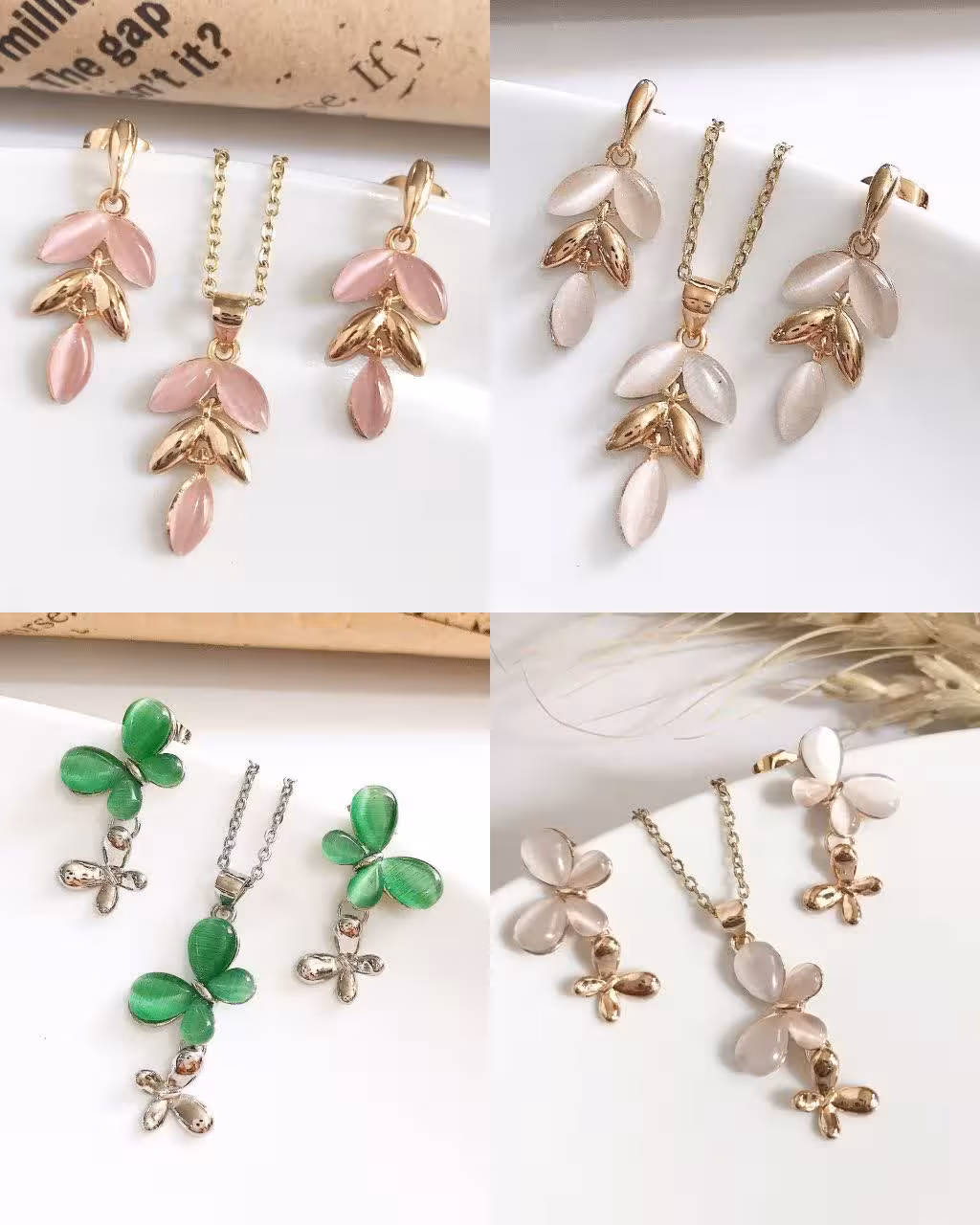 نیمست استیل زنانه پروانه و گل با سنگ اوپال 195220280