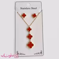ست گوشواره و گردنبند ونکلیف آویزدار قرمز کد 1891