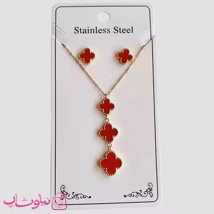 ست گوشواره و گردنبند ونکلیف آویزدار قرمز کد 1891