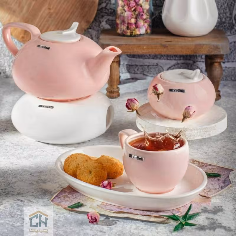 ست چای خوری 2 نفره سفید-صورتی مدل رجینال کد 44002