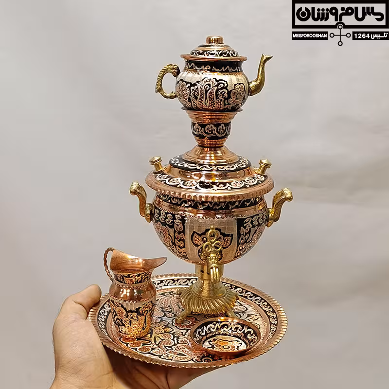 سماور مسی سیسمونی نقره کوب مدل مارجین