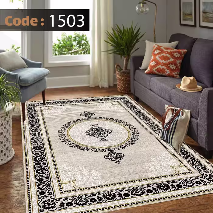 کاورفرش روفرشی دورکشدار گوشه لیفه ای کرم  قهوه ای کد 1503