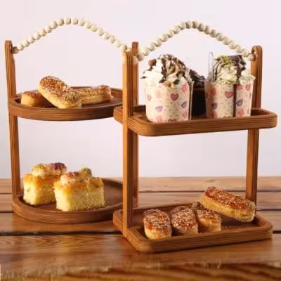 شیرینی خوری چوبی دوطبقه دسته مهره