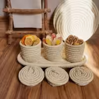 ست پاسماوری حصیری  ( ست 4 تیکه بانکه پاسماوری با درب حصیری )